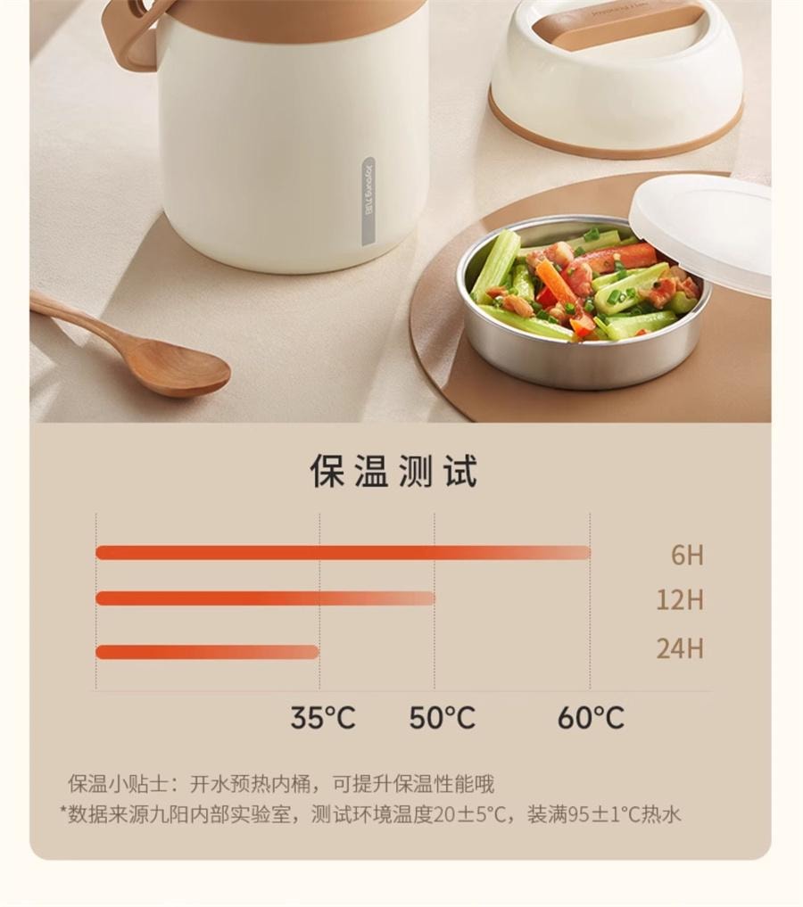 【中国直邮】 九阳 保温饭盒保温桶上班族学生超长保温大容量多层不锈钢便当餐盒  1.8L【一体三层分装】白色