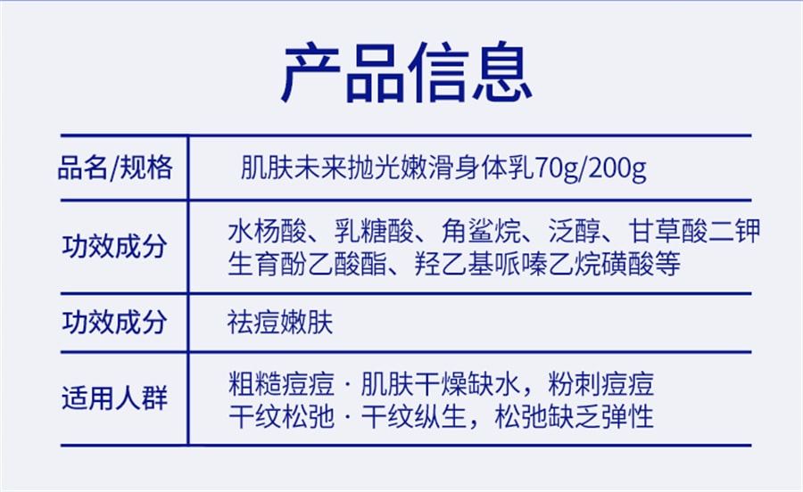 【中國直郵】肌膚未來 拋光嫩滑身體乳後背祛痘果酸留香男女士保濕滋潤香體 200g/瓶