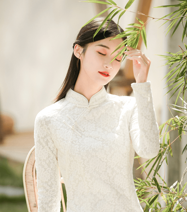 【中国直邮】简微娜 2019中国风复古毛呢新式修身旗袍 白色#1件