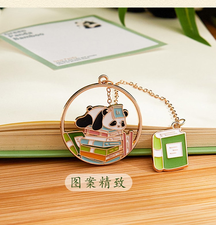 【中国直邮】亲太太  可爱创意熊猫金属书签卡通挂件儿童毕业礼物学生阅读标记书页夹  竹子熊猫