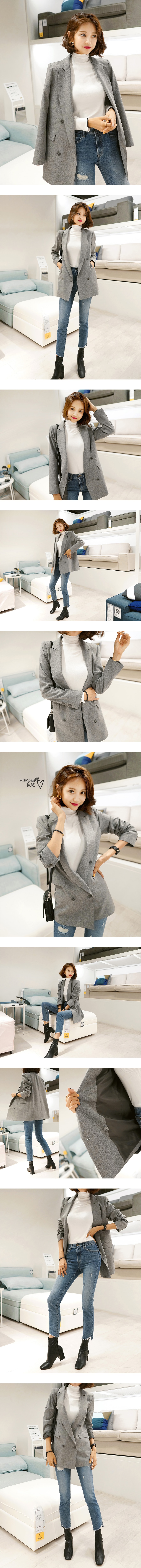 WINGS Double-Breasted Blazer #Grey L(40)