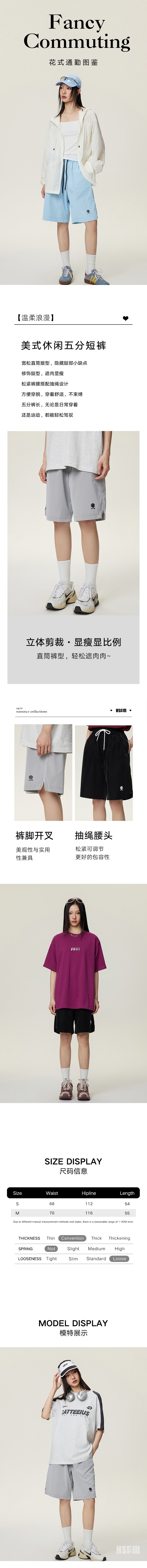 【中国直邮】HSPM 新款美式运动五分裤休闲直筒短裤 蓝色 S
