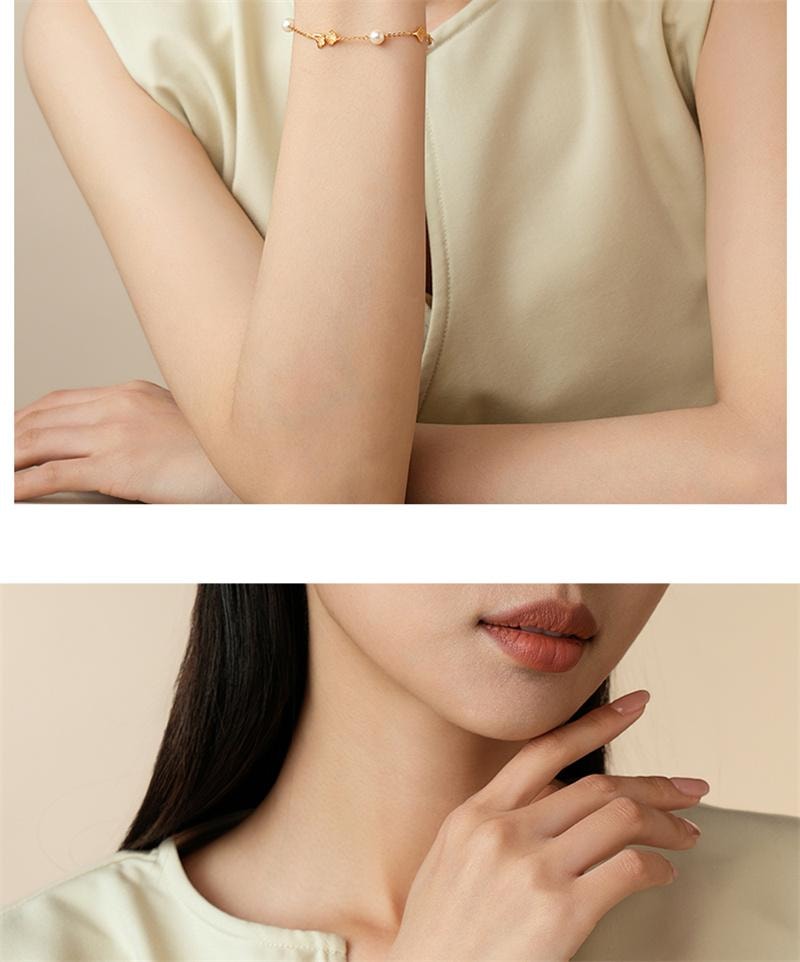 【中国直邮】 周大生 银杏叶珍珠手链近圆珍珠强光泽百搭珍珠手链 1个装