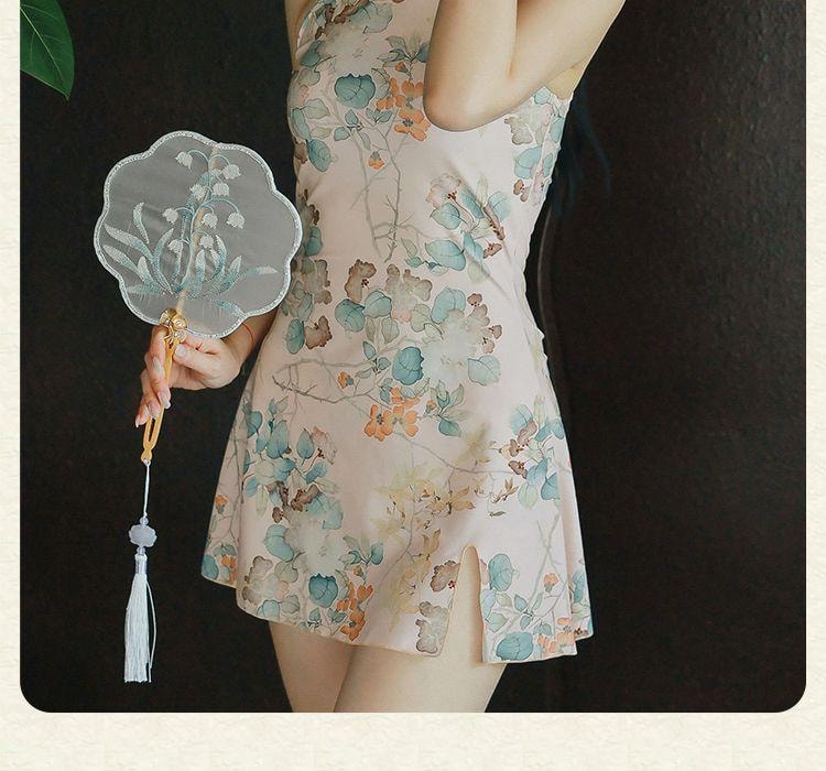 【中国直邮】 亦美珊 显瘦国风纯欲风新中式泳衣 荷花粉色L码