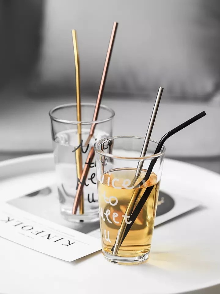 STAINLESS METAL STRAW-ROSE GOLD STRAIGHT