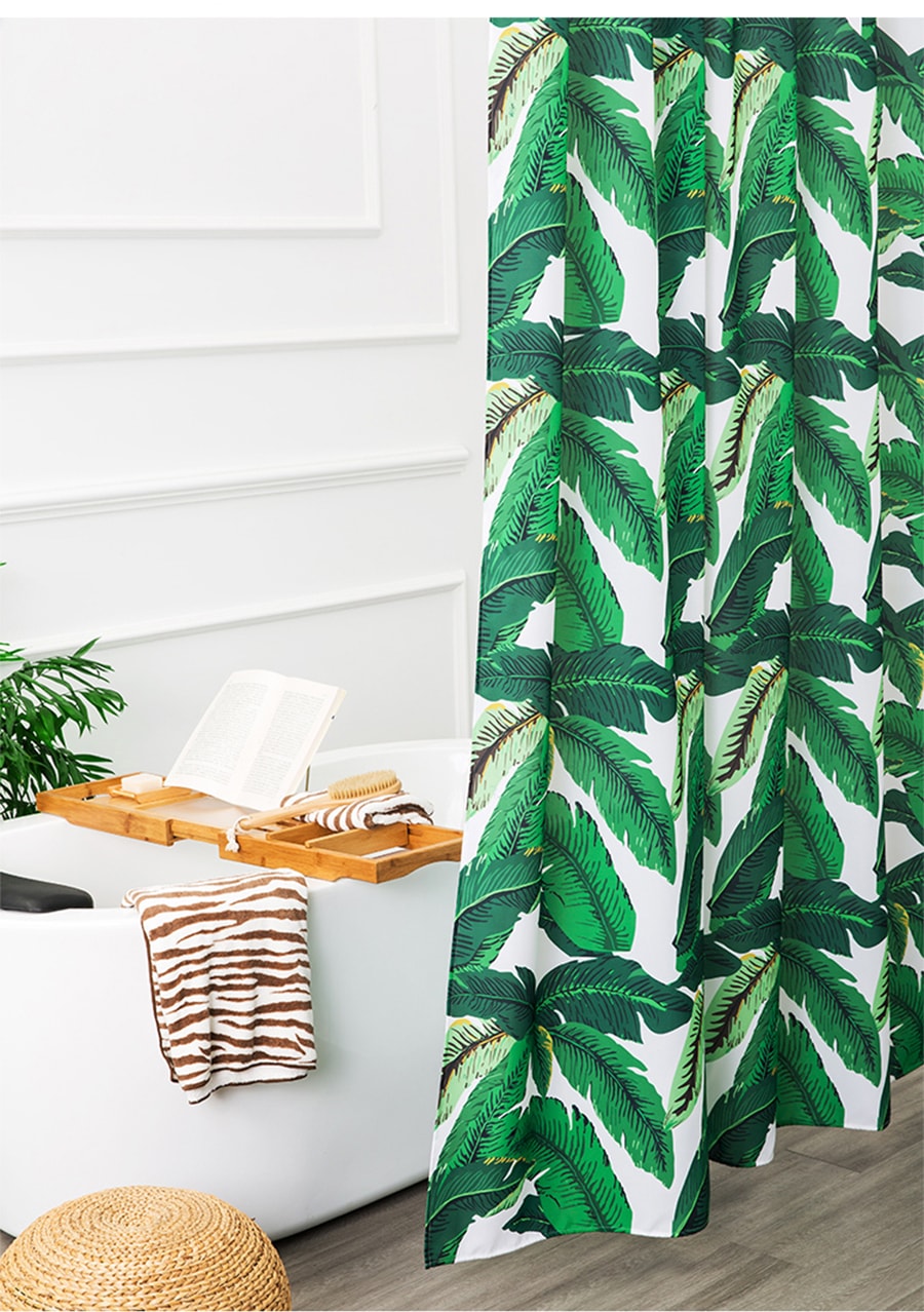Tropical Plants Banana Leaves Green Fabric Shower Curtain Waterproof and Mildew ResistantWashable 72 x 72 Inch