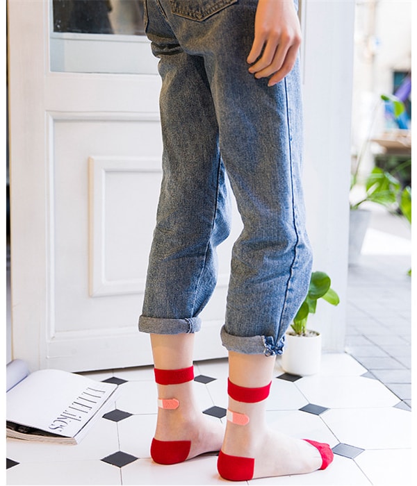独角定制 创意创可贴趣味袜女 ins风夏季透明水晶玻璃丝袜 5双装