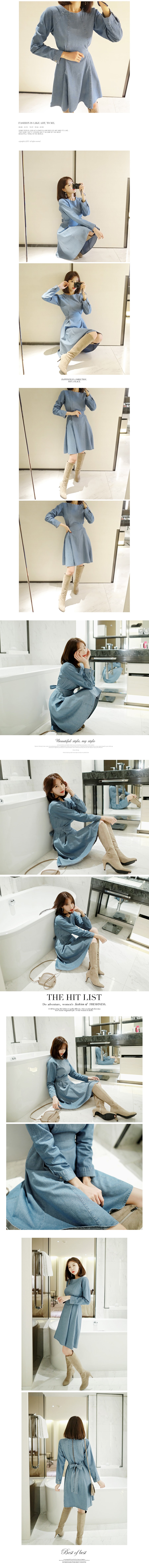 KOREA Denim Flare Dress #Light Blue One Size(S-M) [Free Shipping]