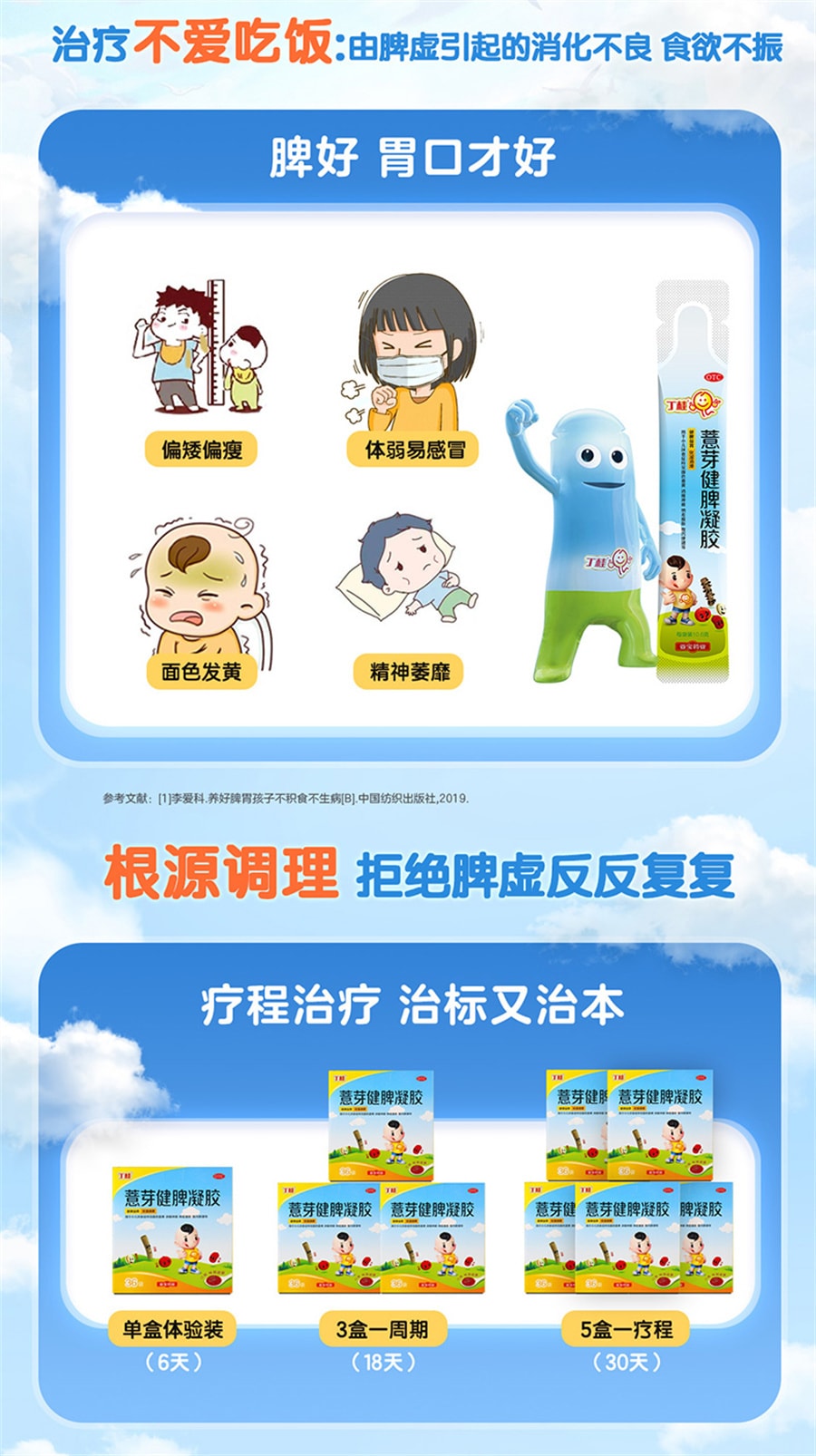 【中国直邮】丁桂 薏芽健脾凝胶儿童脾胃虚弱调理小儿消食化积食便秘不消化 36袋/盒