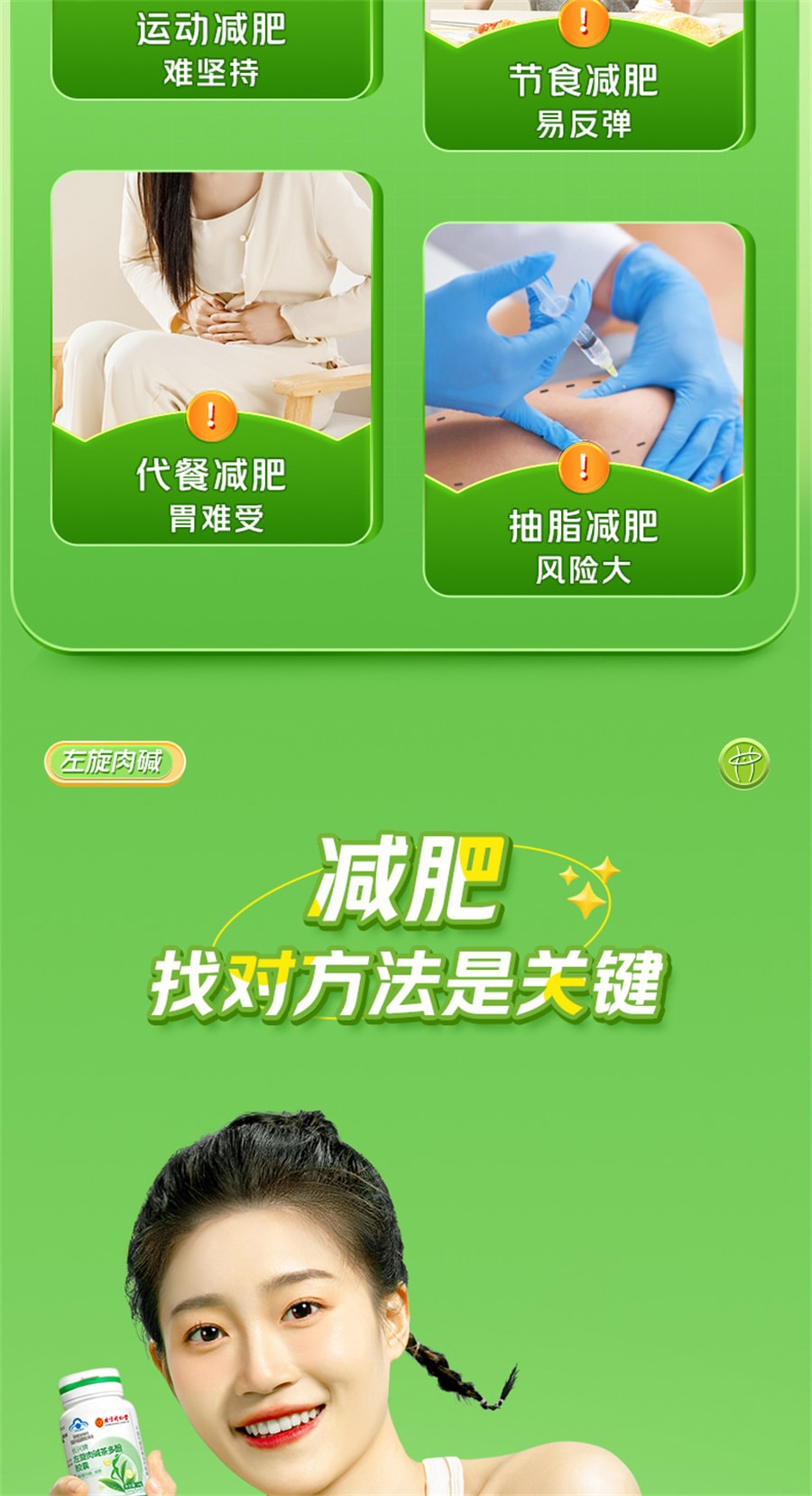 【中國直郵】 北京同仁堂 左旋肉鹼茶多酚膠囊減肥排油燃脂瘦身左旋肉鹼減肥專用 40粒/罐