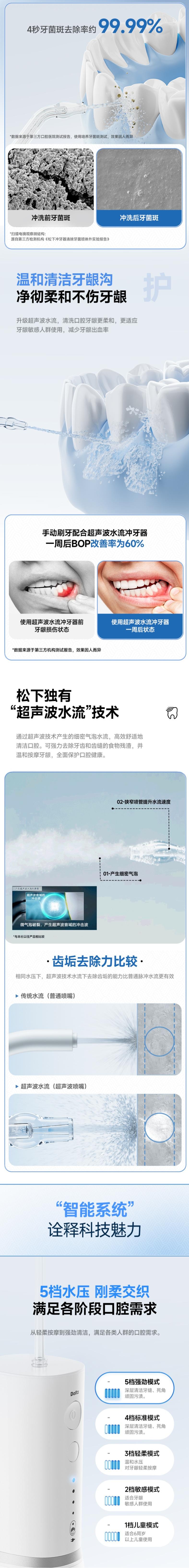 【中国直邮】松下 小白塔2.0冲牙器洗牙器超声波洁牙水牙线 EW1520 白色 200ml