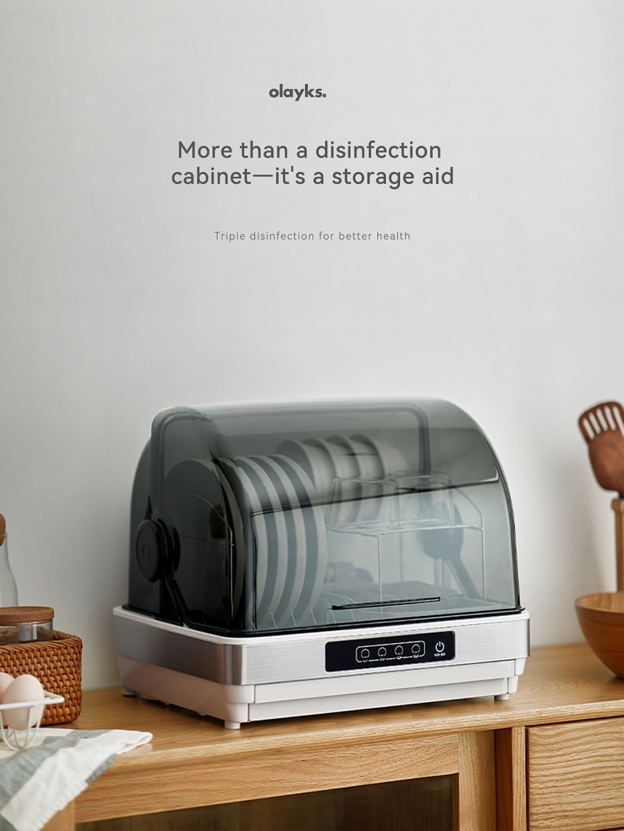 White Kitchen Dish Sterilizer Tableware Dryer Compact 42L Countertop Model For Home Use 100~120V Wide Voltage