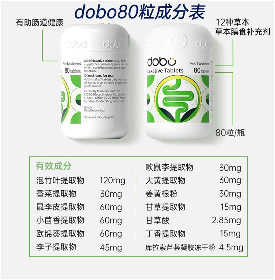 【中国直邮】DOBO多波欧  便秘草本噗噗片酵素膳食纤维排果肠清便神器  50粒/罐