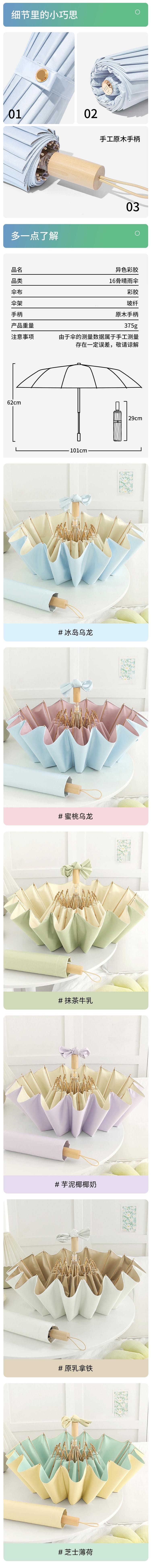 【中國直郵】 HSPM 新款16骨彩膠晴雨兩用防曬遮陽傘 起司薄荷 F