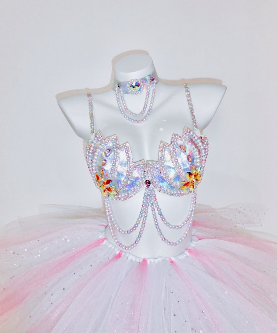 JIAOJIAO Laser Shell Ocean Princesses Rave Bra LED tutu Rave Outfit