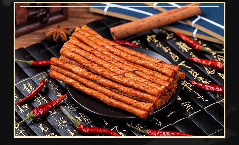 【中國直郵】 步步為贏 牛汁素腸麻辣條豆皮卷湖南特產休閒零食8090後兒時童年記憶 50g牛汁素腸X3包