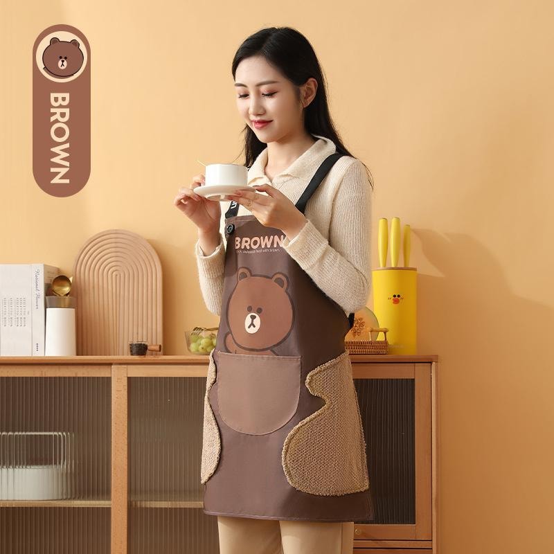 【中国直邮】 日本 LINE FRIENDS 围裙 新款防水耐脏围裙防水防油擦手 BROWN款 1个装