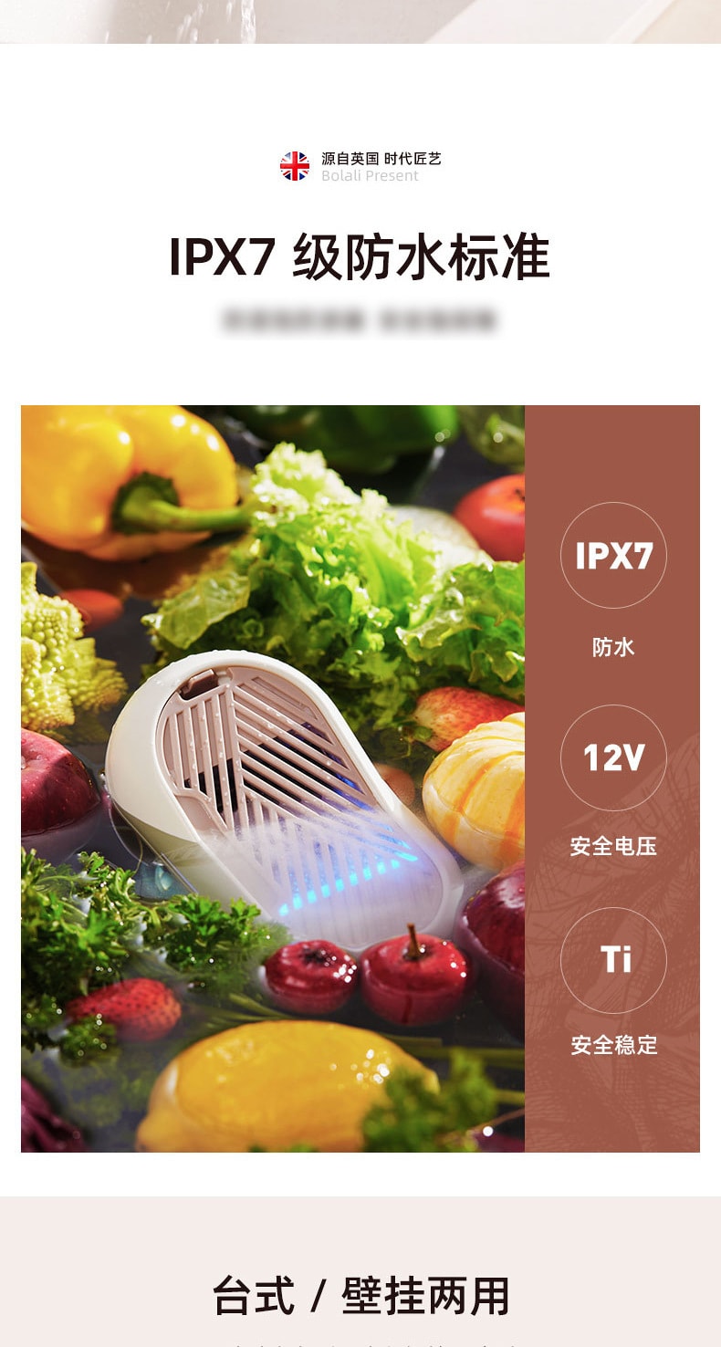 【中國直郵】博拉利 無線雙倉果蔬清潔機果蔬清食材淨化洗蔬菜器 白色