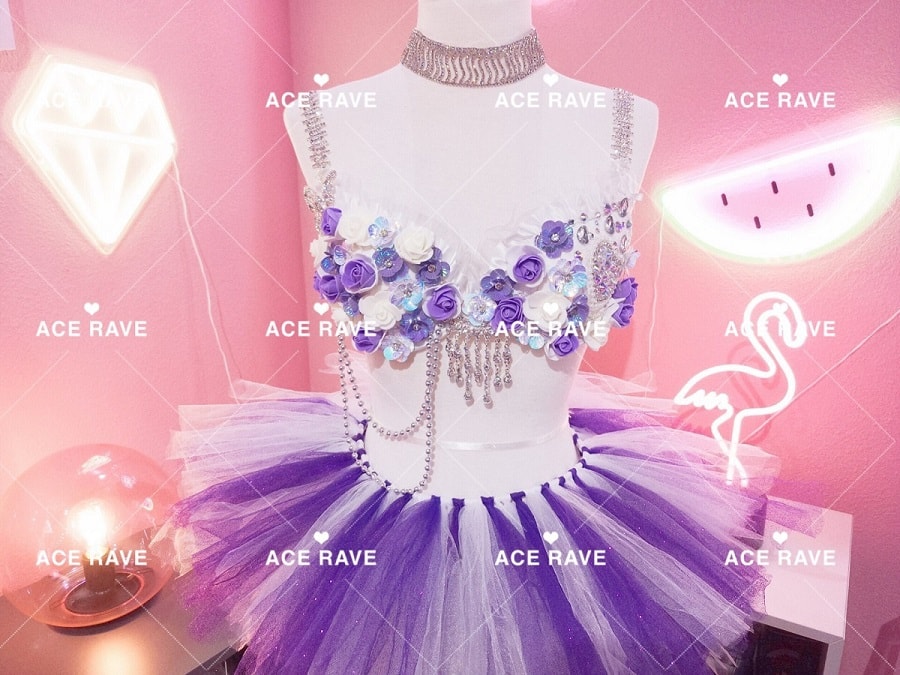 Floral Fairy rave outfit led purple rave bra+tutu/s-l 