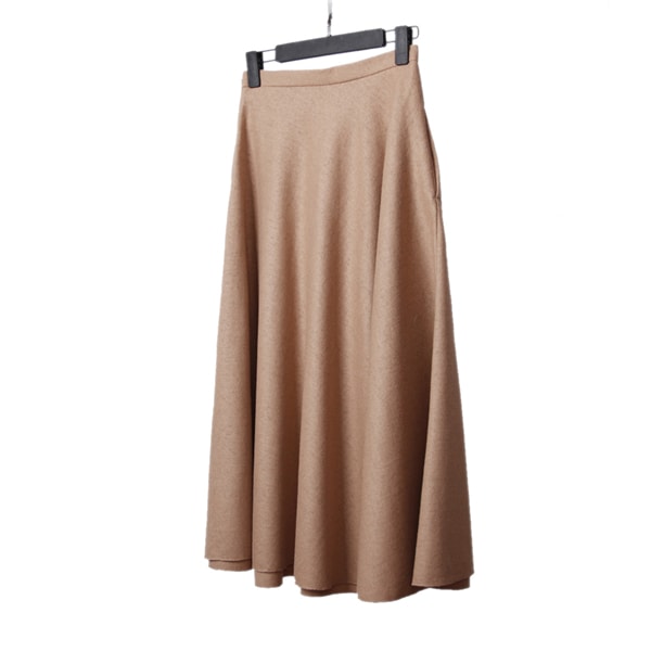 Women's High Waist A-Line Long Skirt  Wool Skirts With Pocket Light Tan M