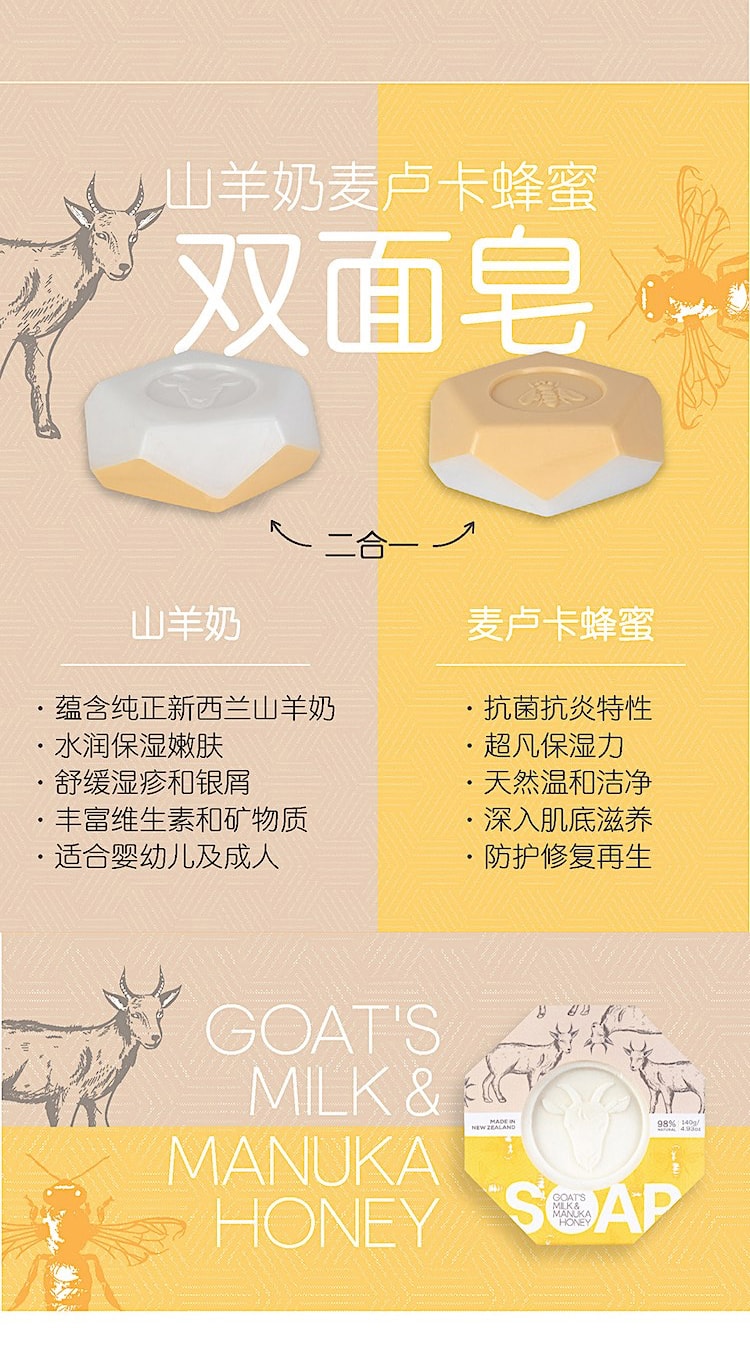 Wild Ferns山羊奶麦卢卡蜂蜜双面皂140克