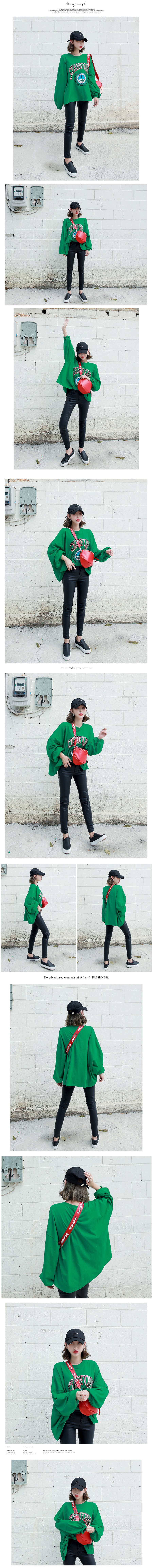 [KOREA] STANFORD Oversized Puff Sleeve Sweatshirt #Green One Size(Free) [免费配送]