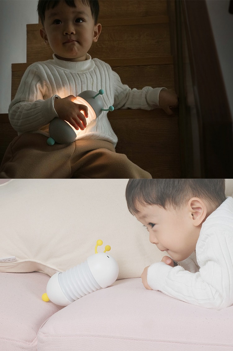 【中國直郵】北歐歐慕 毛毛蟲小夜燈創意小蟲伴睡床頭燈 白色款