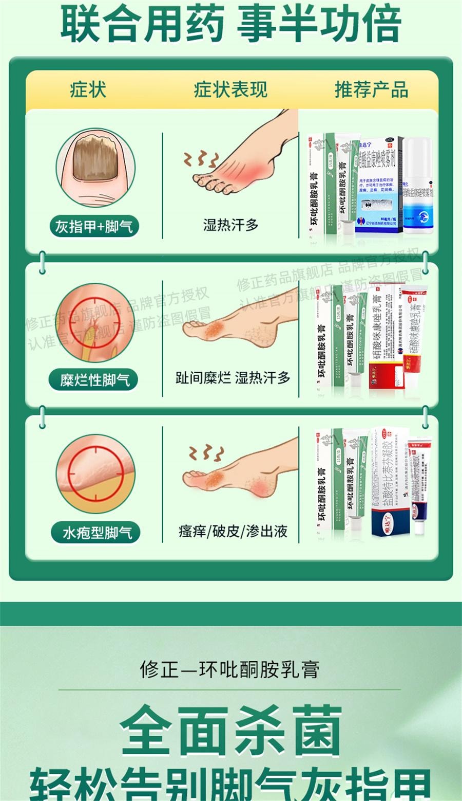 【中国直邮】 修正 环吡酮胺乳膏治脚气止痒脱皮杀菌专用药膏真菌感染水泡灰指甲  15g/支