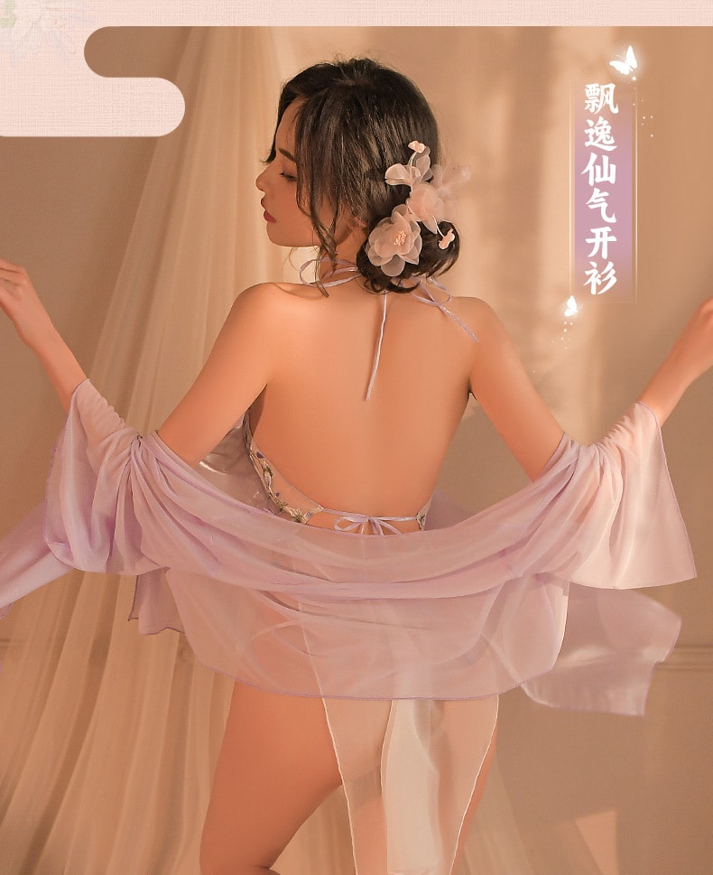 【中國直郵】曼煙 情趣內衣 性感刺繡鏤空古風漢服睡裙 紫色均碼