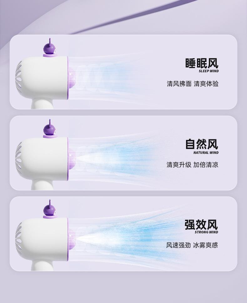 【中國直郵】 FOXTAIL 三麗鷗 噴霧手持風扇 便攜式 卡通小風扇 戶外 隨身攜帶 夏日 大風 - 庫洛米 1件*預計到達時間3-4週