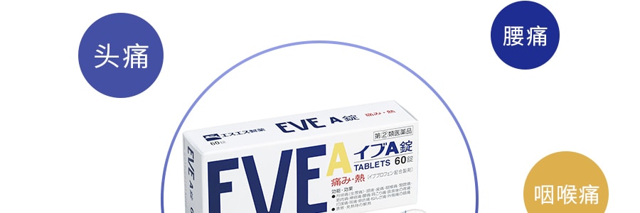 日本SS PHARMACEUTICAL白兔制药 EVE A锭止疼止痛药 60片入 有效缓解生理痛头痛