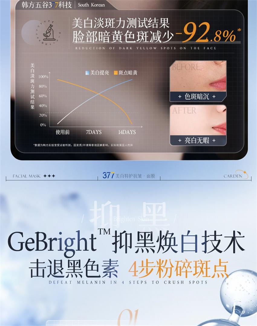 【中國直郵】 韓方五穀 377美白面膜 補水保濕淡斑去黃氣提亮暗沉緊緻抗皺正品 10片/盒(小紅書種草推薦)