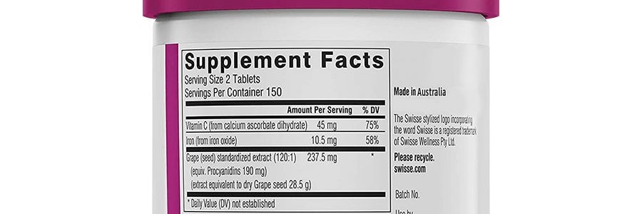 澳洲SWISSE斯維詩 BEAUTY 葡萄籽精華片 含維C搭配膠原蛋白 300片入 吃出冷白皮 淡黑祛黃【迪麗熱巴代言】