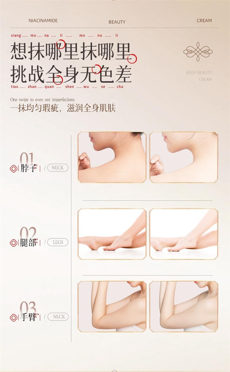 Niacinamide light body cream for lazy people to conceal blemishes without false whitening and moisturizing 100g/bottle