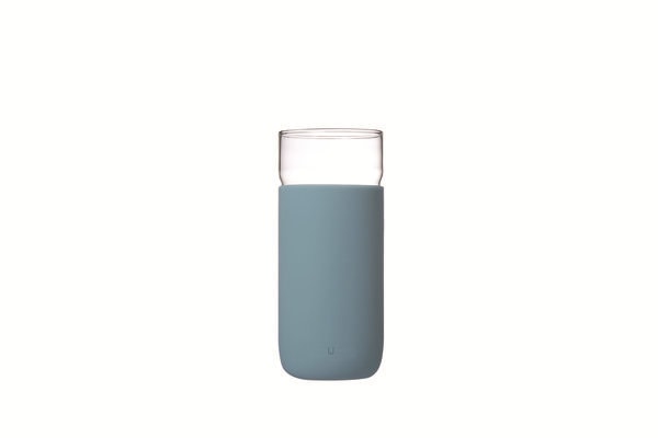 Classic Borosilicate Glass Tumblers with Silicone Sleeve - Set of 4 - Lake Blue - Large 13 oz