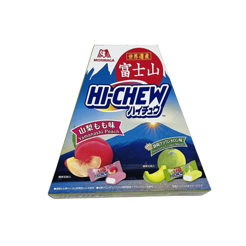 【日本直邮】 日本 MORINAGA 森永 HI-CHEW 地域限定 山梨桃子x静冈哈密瓜味夹心软糖 富士山型礼盒 86g