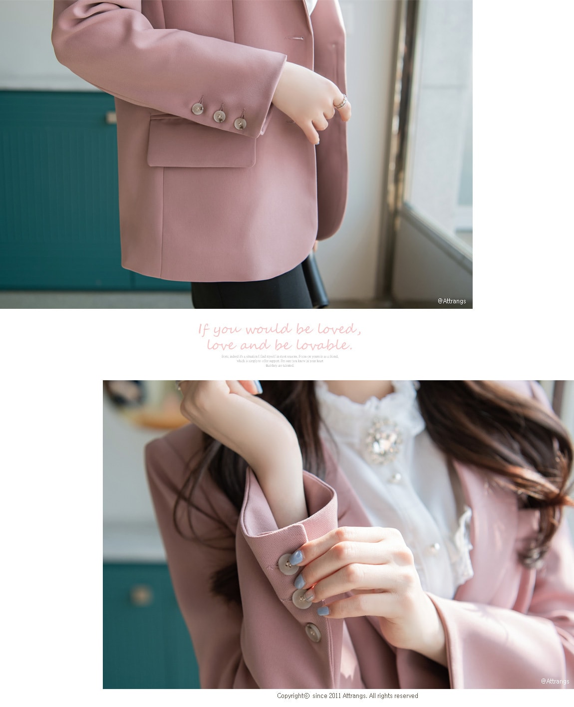 【韩国直邮】ATTRANGS 经典款修身双扣夹克 粉色 均码