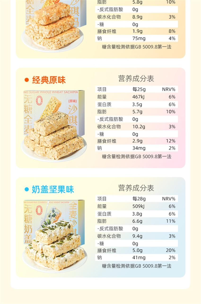 【中国直邮】 哥本优选 全麦沙琪玛 0无糖高蛋白低卡 早餐代餐饱腹 奶盖坚果味168g/盒