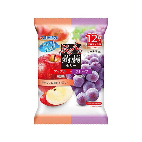 日本ORIHIRO 蒟蒻果冻水果味魔芋低卡布丁 #苹果+葡萄 12枚入