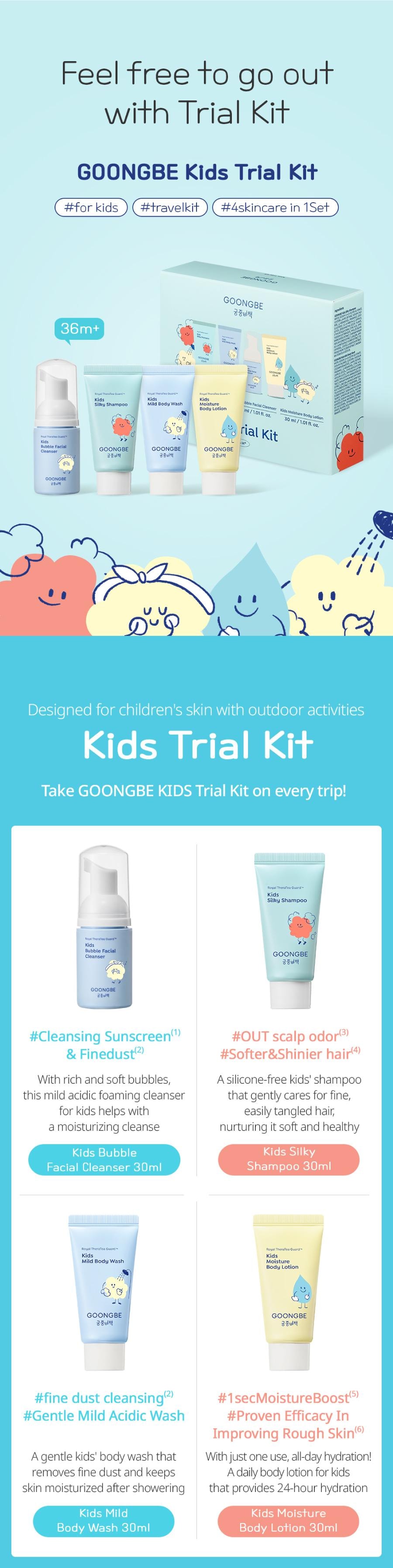 韓國 宮中秘策 兒童護膚體驗組 – 四件組(潔顏泡泡、洗髮水、沐浴露、身體乳各30ml)