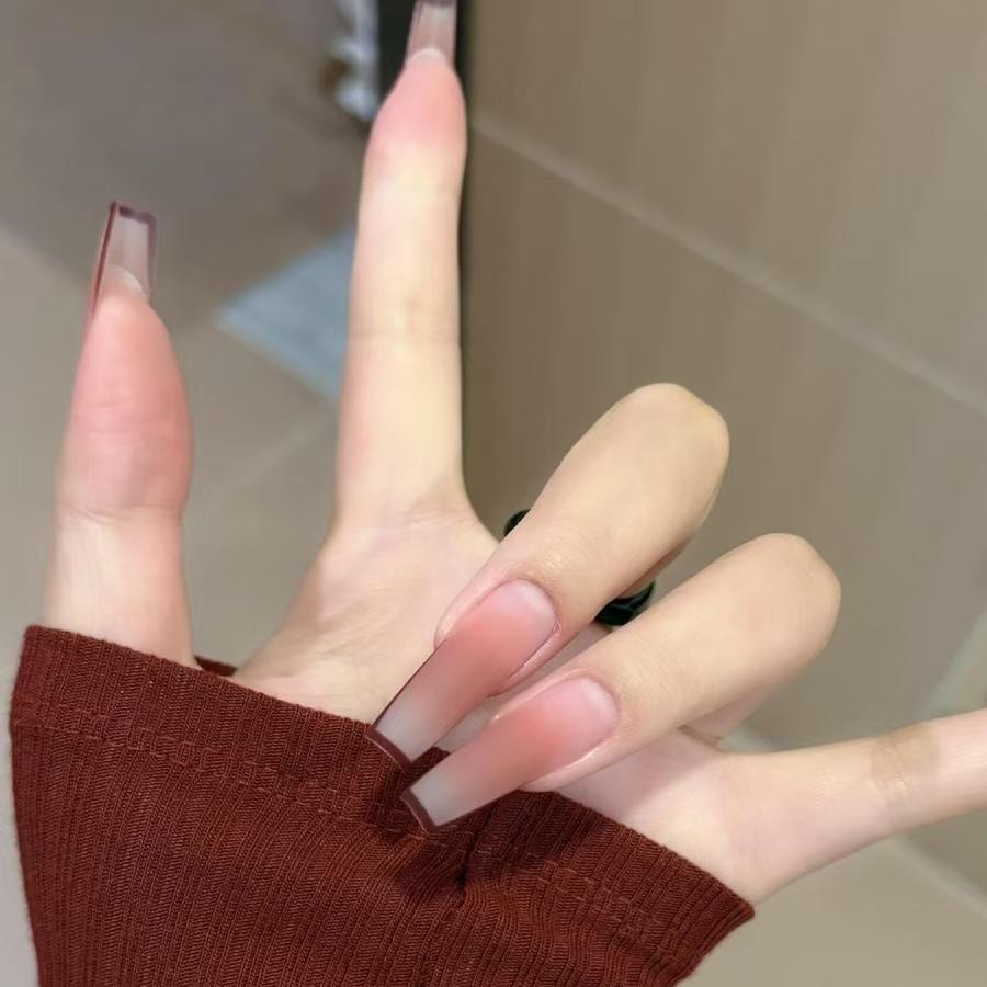 健康其他 雾中玫瑰 简约高级感ins风酒红法式边磨砂腮红渐变晕染手工穿戴甲5片*2板 S码