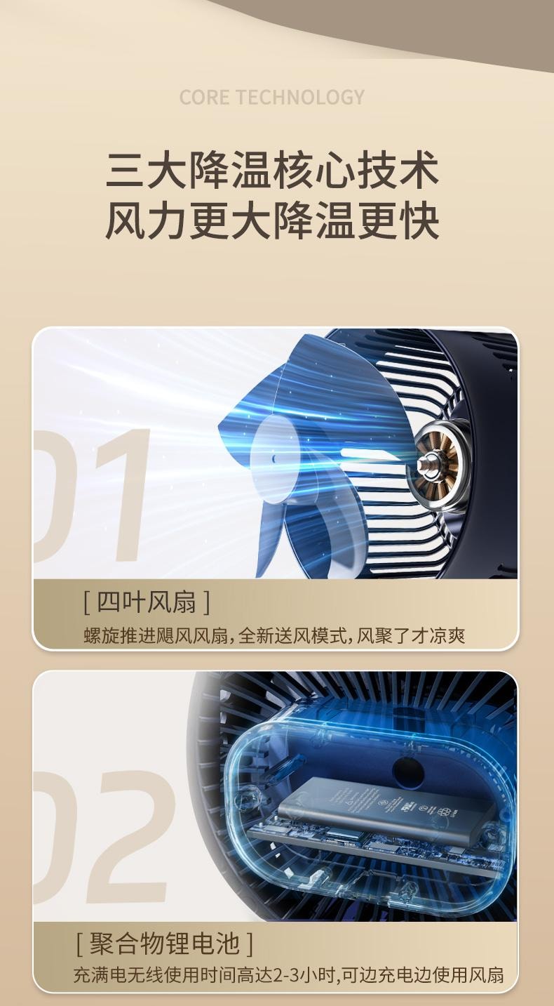 【一扇两用】ZAIWAN 在玩 桌面壁挂二合一双螺旋聚流风道超静音小型usb充电小风扇  皓月白(1件)