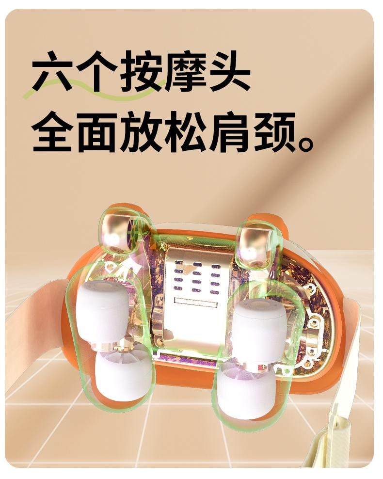 【輪滑世界冠軍郭丹代言品牌】 中國 和正HEZHENG 5D超大柔性按摩頭斜方肌頸肩揉捏按摩器 橘色 1件