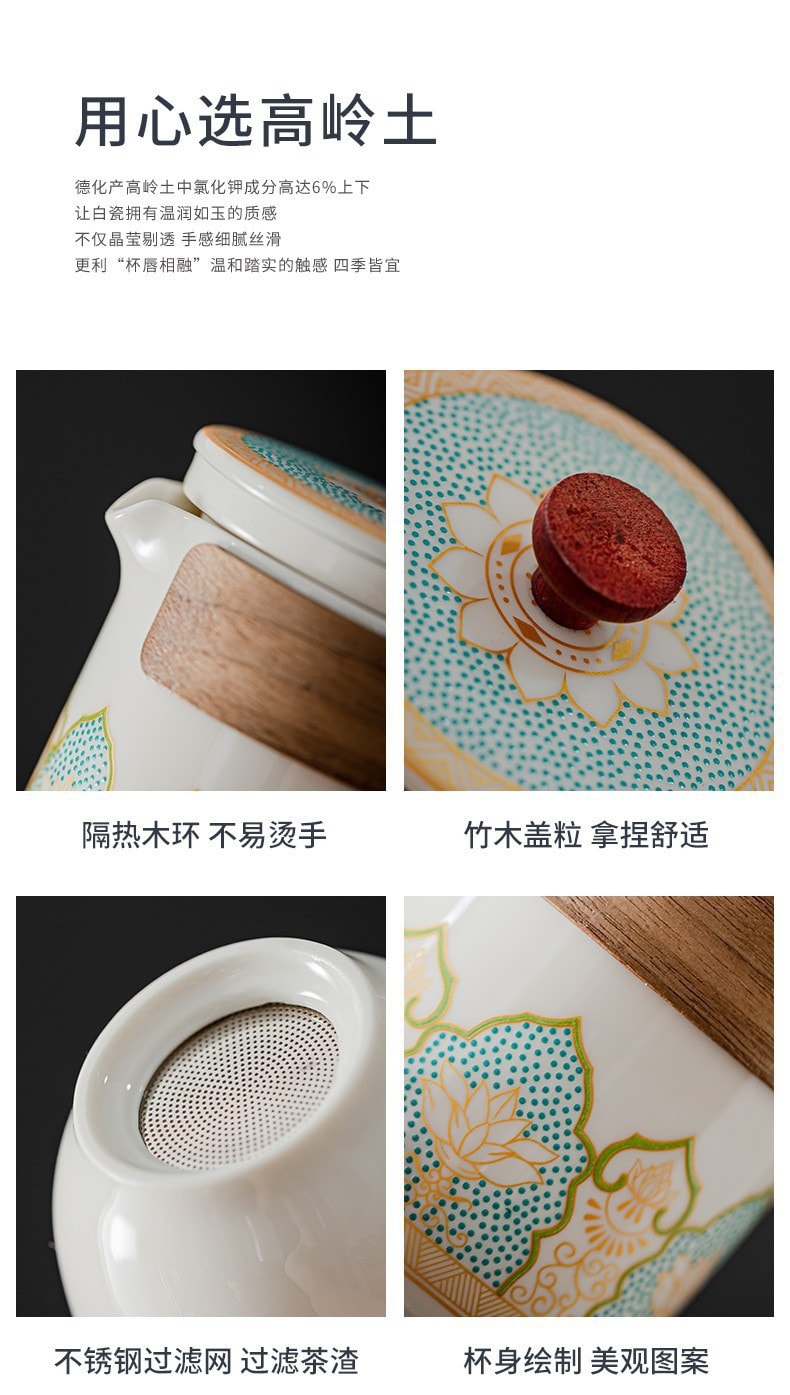 美國BECWARE 豪華旅行茶具套裝 中國風功夫茶具 白色 1件入