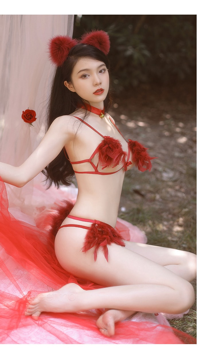 中國 霏慕 性感狐仙套裝 激情透明誘惑調情衣服 紅色均碼