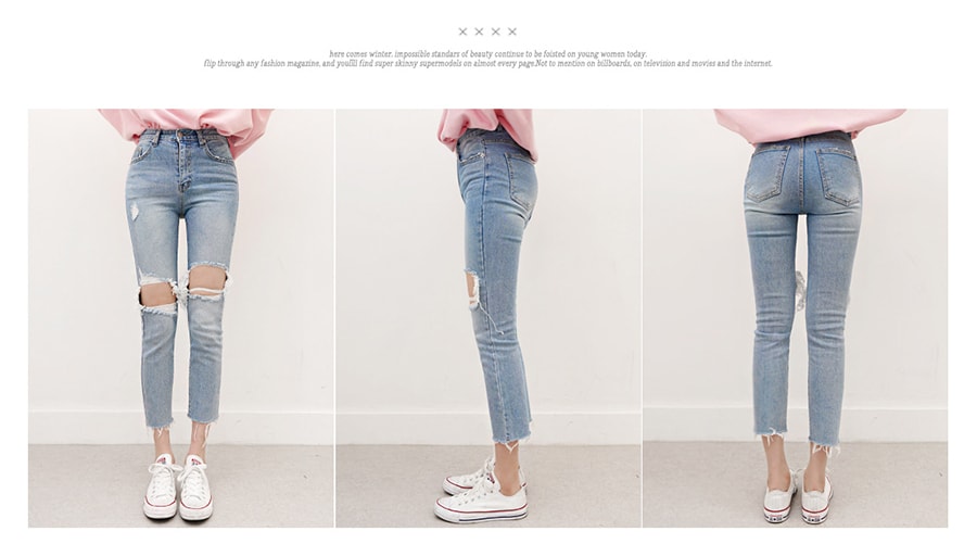 Mid High Rise Ripped Jeans #Light Blue (25)
