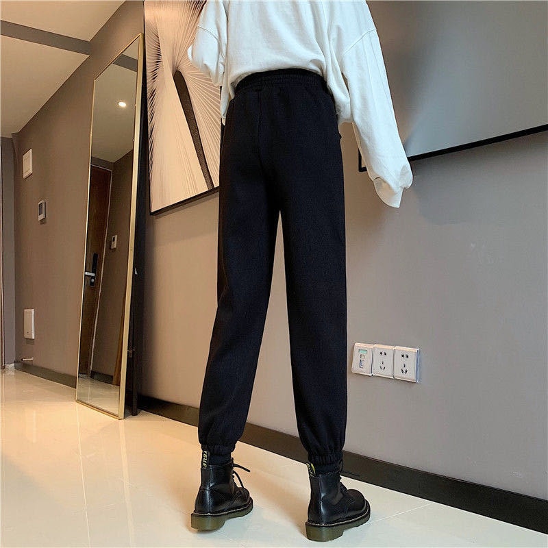 中國 奢笛熊 雪尼爾新款加厚加絨休閒燈芯絨時尚運動衛褲束腳褲 黑色M