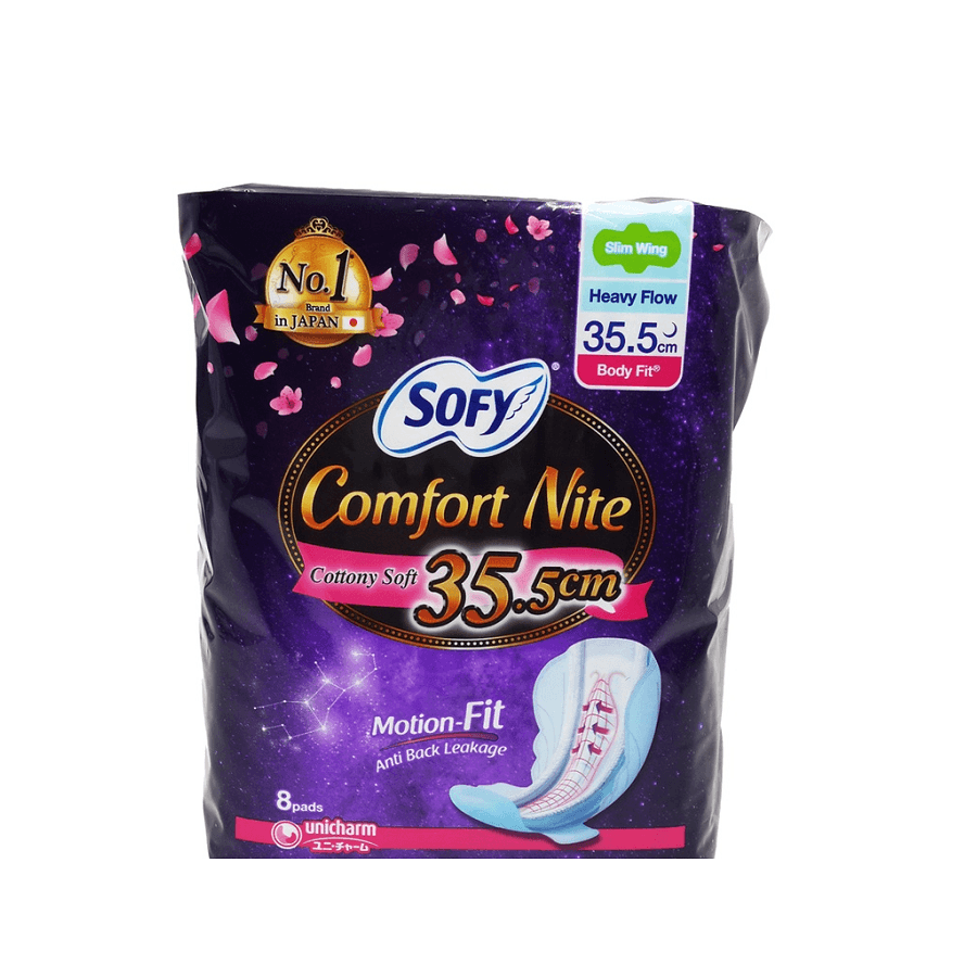 Comfort Nite Cottony Soft Motion-Fit Anti Back Leakage Sim Wing Sanitary Pad 35.5cm 8pcs
