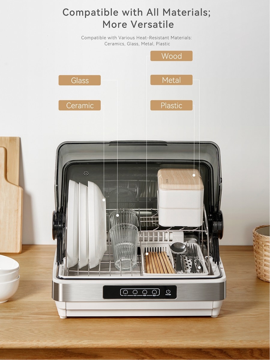 White Kitchen Dish Sterilizer Tableware Dryer Compact 42L Countertop Model For Home Use 100~120V Wide Voltage