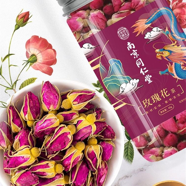 【中國直郵】 南京同仁堂 玫瑰花乾泡茶平陰玫瑰正品美白養顏茶玫瑰花茶養生茶 45g/瓶